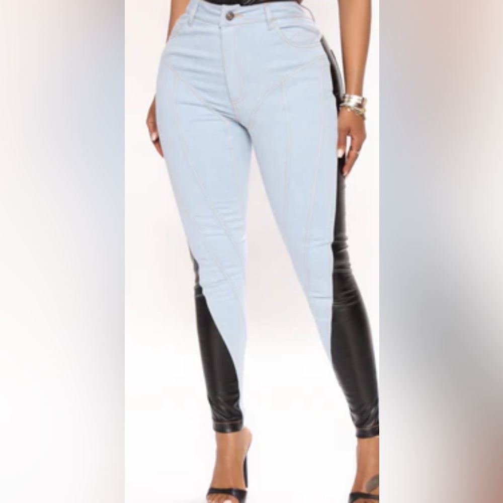 Cute Fashion Nova Denim and Leather Pant